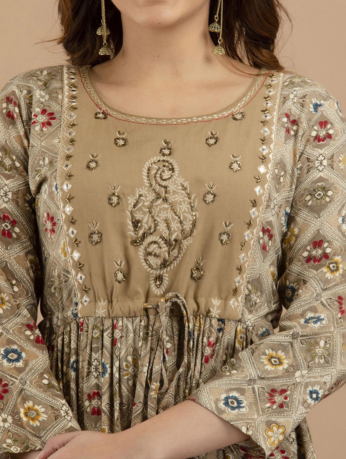 beige printed flared kurta - 19471389 - Standard Image - 6