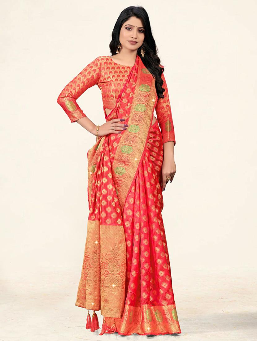 embellished woven saree with blouse - 19471830 - Standard Image - 1