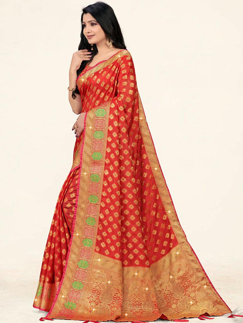 embellished woven saree with blouse - 19471834 - Standard Image - 1