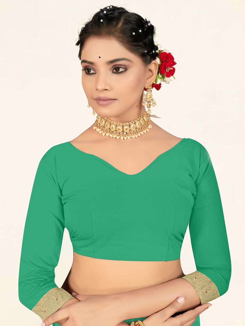 light green woven gold bordered saree with blouse - 19471861 - Standard Image - 4