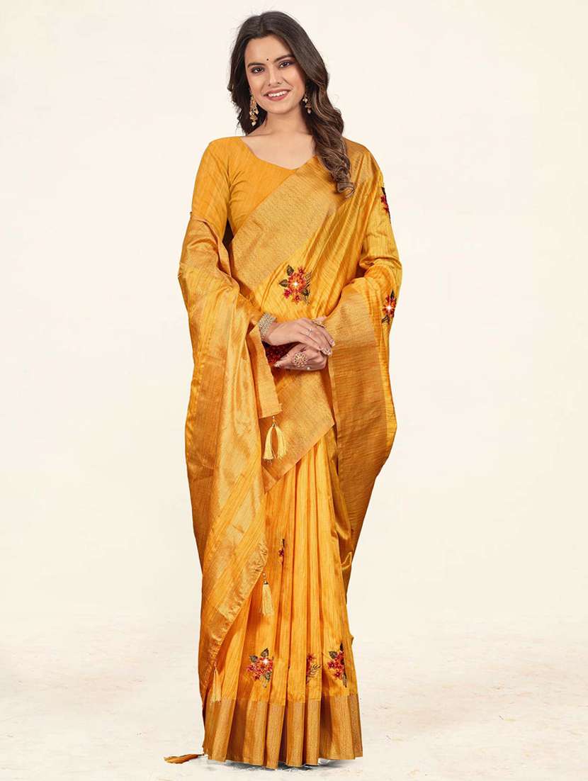 yellow embroidered gold bordered saree - 19471866 - Standard Image - 1