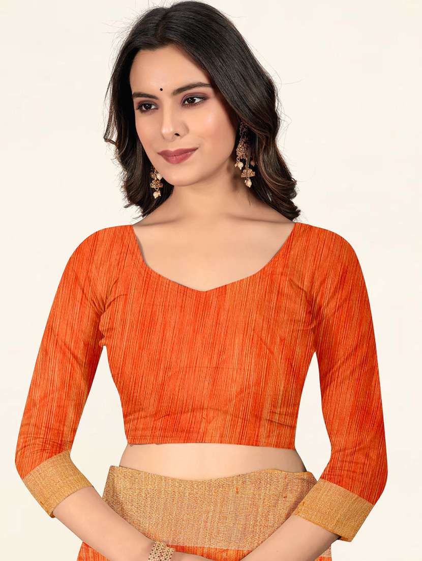 orange embroidered gold bordered saree with blouse - 19471870 - Standard Image - 4