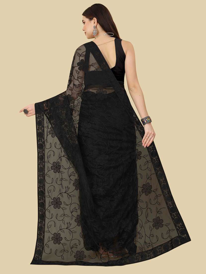 black embroidered saree with blouse - 19471938 - Standard Image - 1