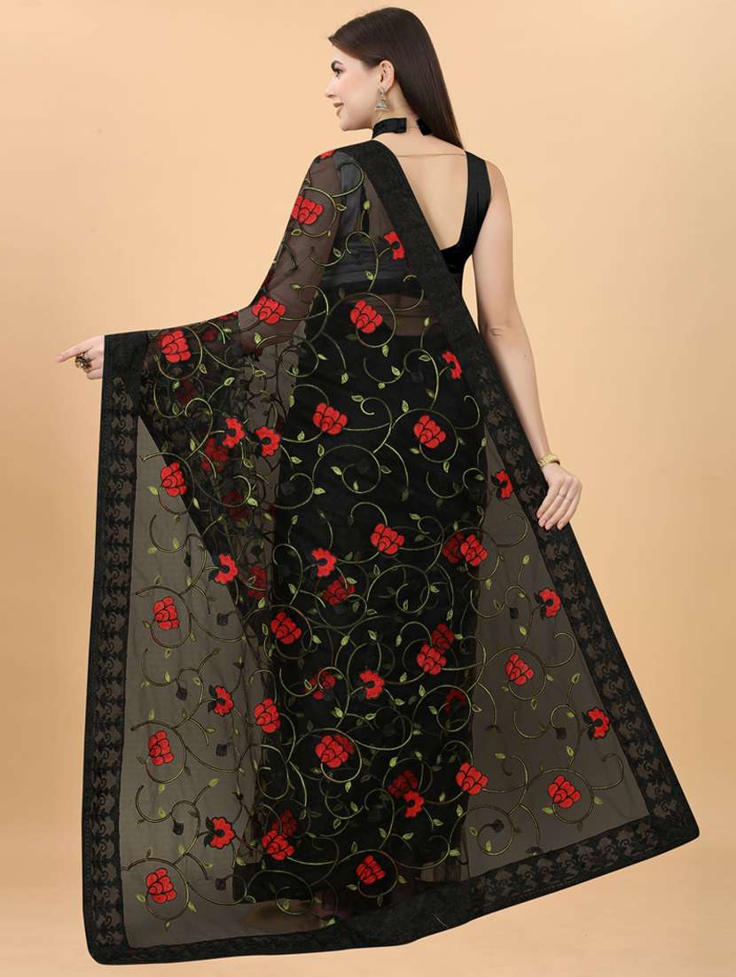 black soft net floral embroidered saree  - 19471998 -  Standard Image - 1