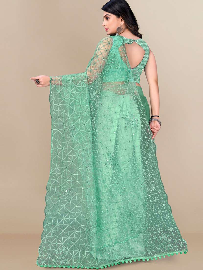 light green net embroidered saree with blouse - 19472002 -  Standard Image - 1