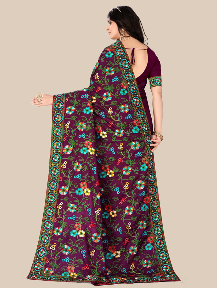 purple dolla silk with kashmiri work with blouse - 19472020 -  Standard Image - 1