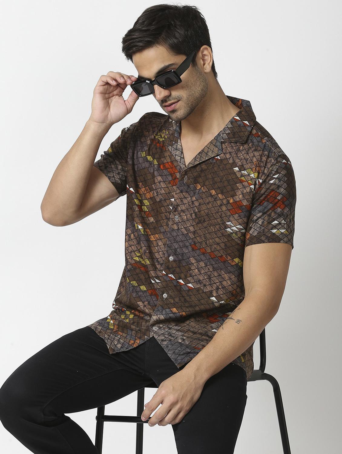 brown rayon casual shirt - 19472794 -  Standard Image - 1