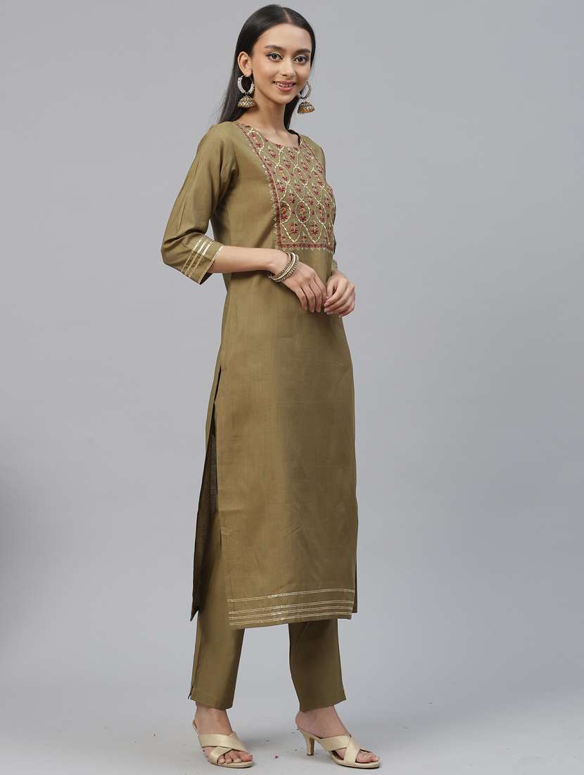 green self design kurta, pant & dupatta set - 19473208 -  Standard Image - 1