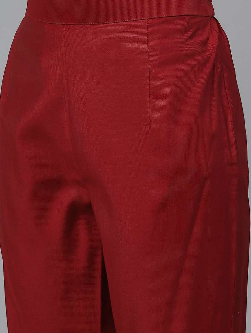red self design kurta, pant & dupatta set - 19473209 -  Standard Image - 4