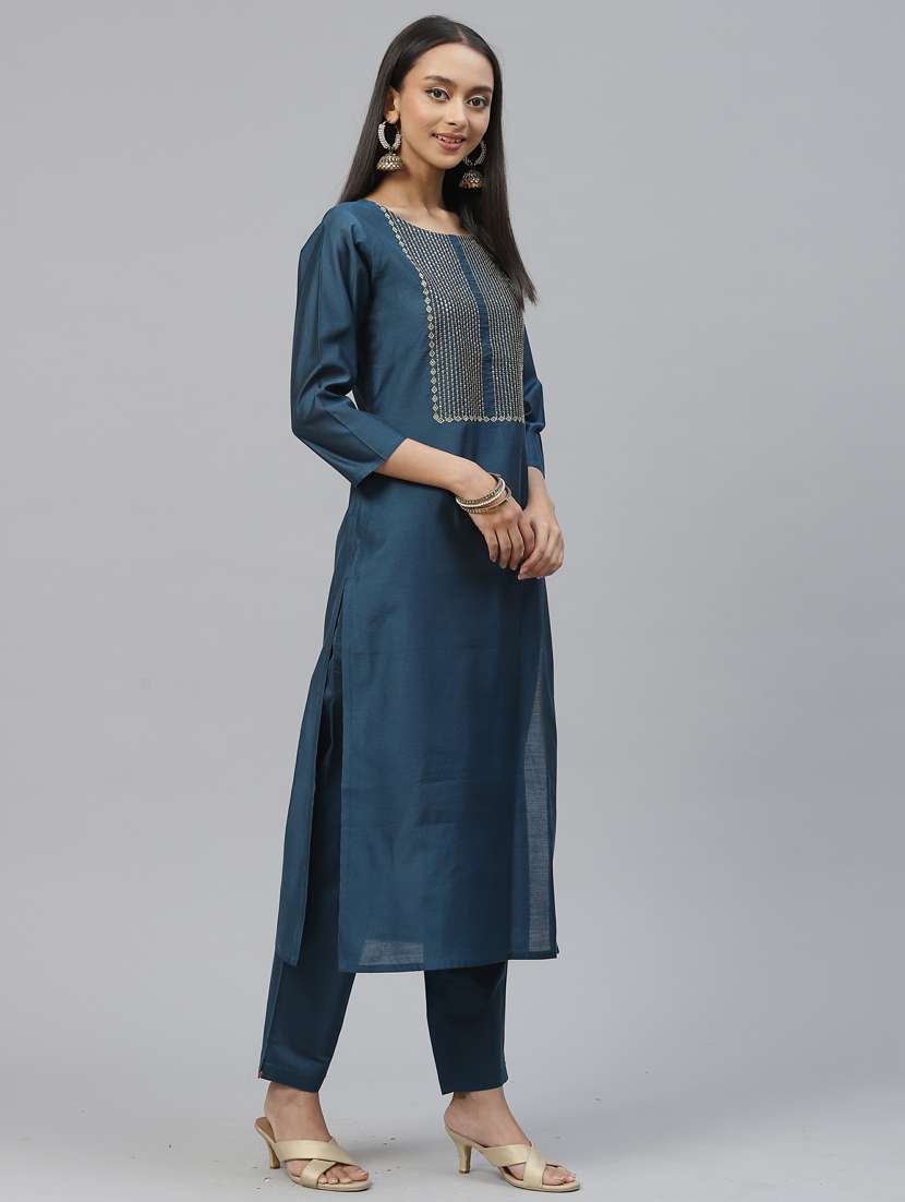 women teal kurta pant set with dupatta - 19473210 -  Standard Image - 1