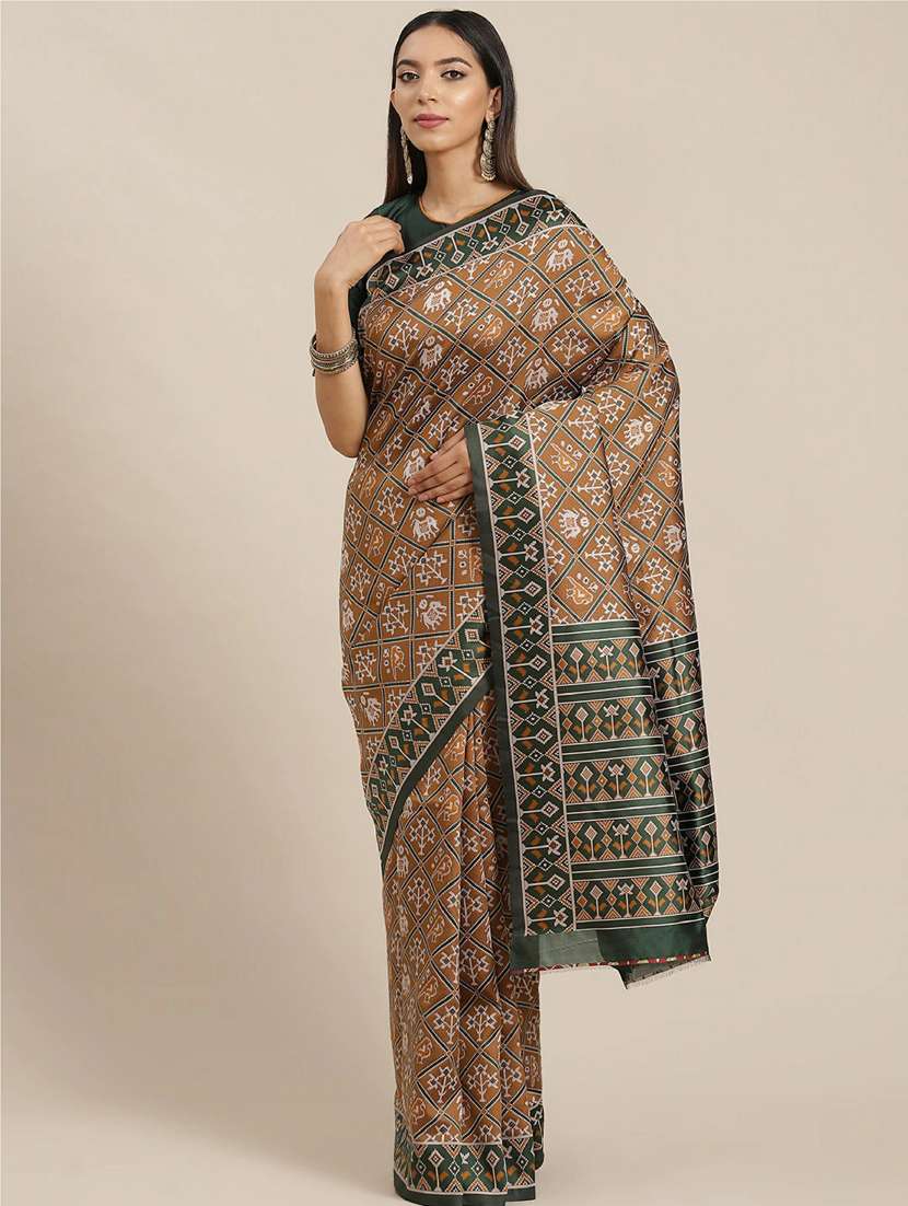 women's self design gold colored saree with blouse