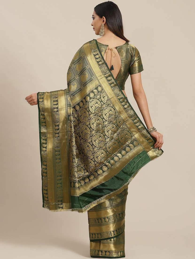 women's self design green colored saree with blouse - 19473226 -  Standard Image - 1