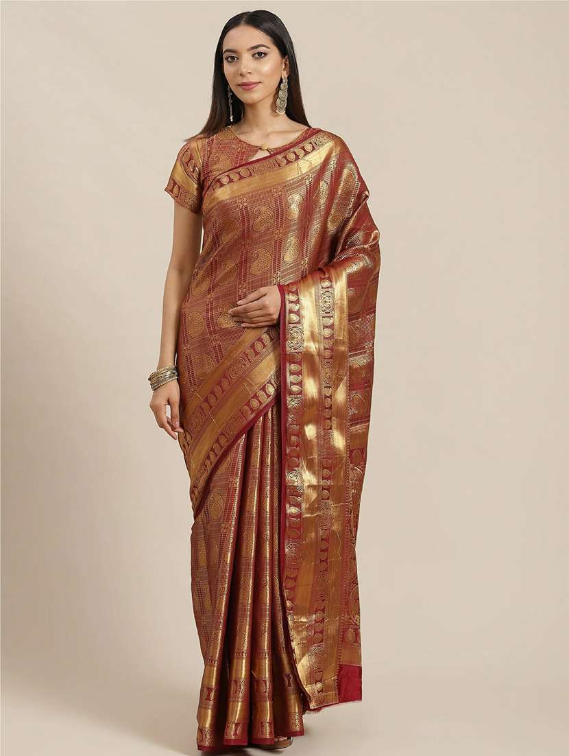 women's self design maroon colored saree with blouse