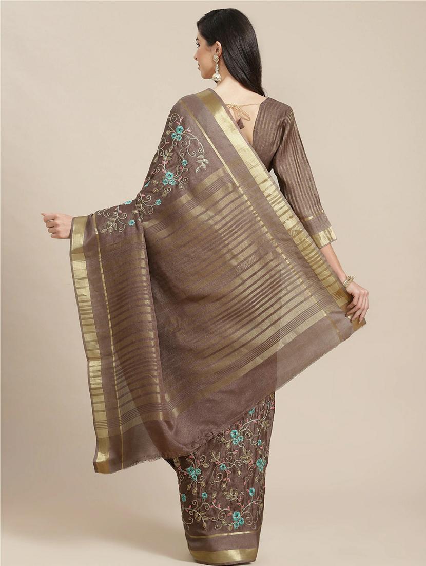 women's self design brown colored saree with blouse - 19473235 -  Standard Image - 1