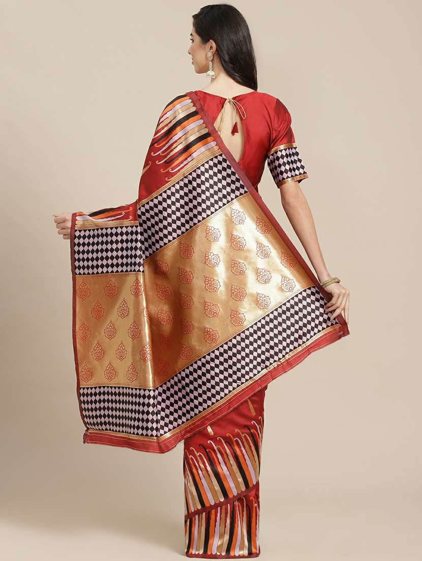 women's null red colored saree with blouse - 19473246 -  Standard Image - 1