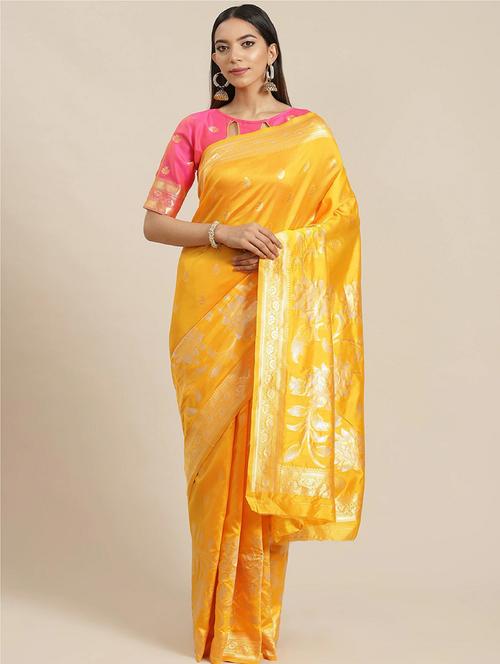 yellow self design saree with blouse - 19473252 -  Standard Image - 0