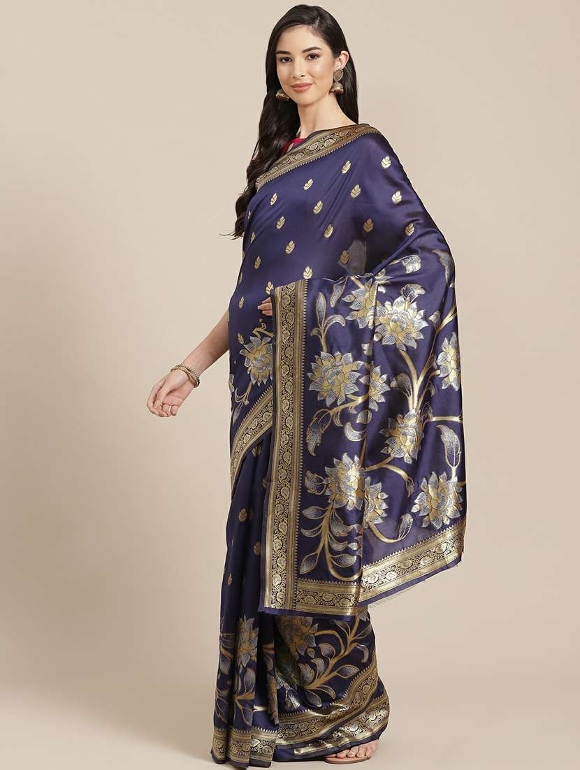 women's self design blue colored saree with blouse
