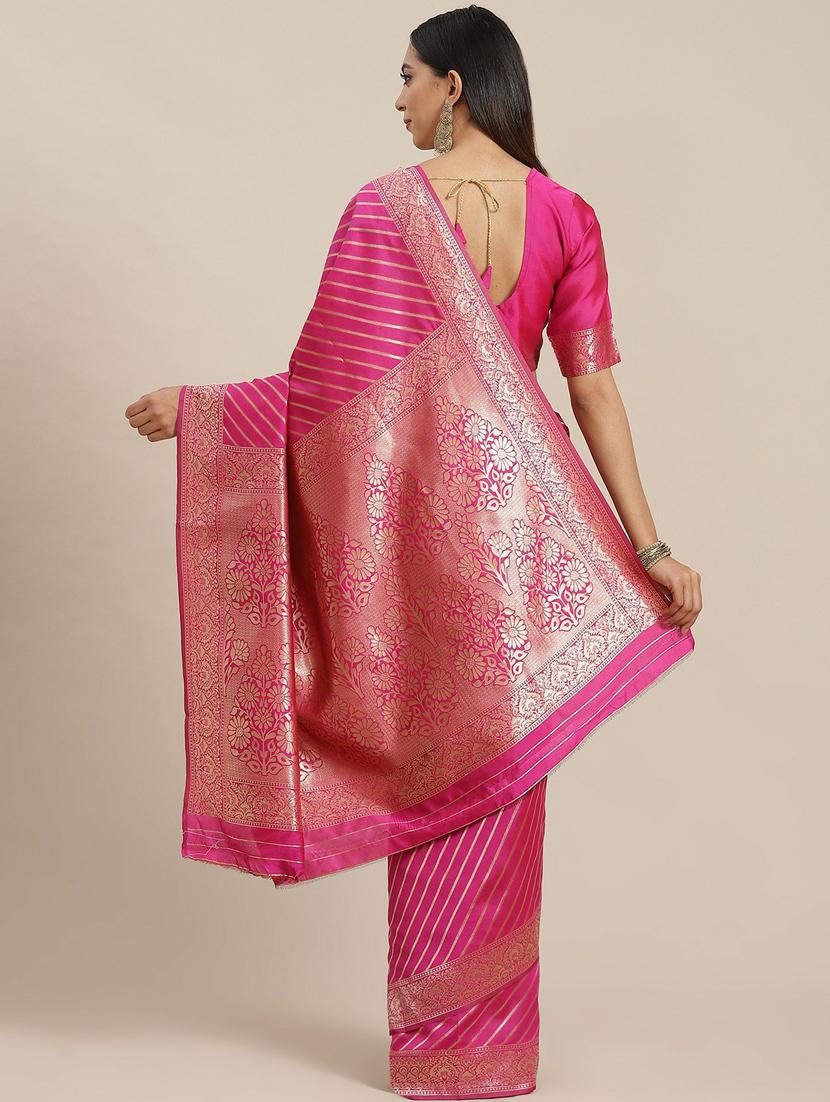 pink self design saree with blouse - 19473259 -  Standard Image - 1