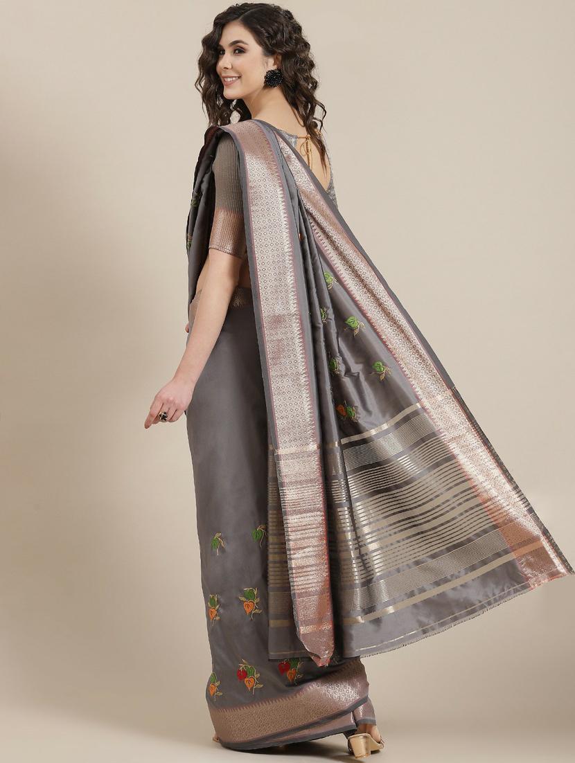 women's self design pearl grey colored saree with blouse - 19473308 - Standard Image - 1