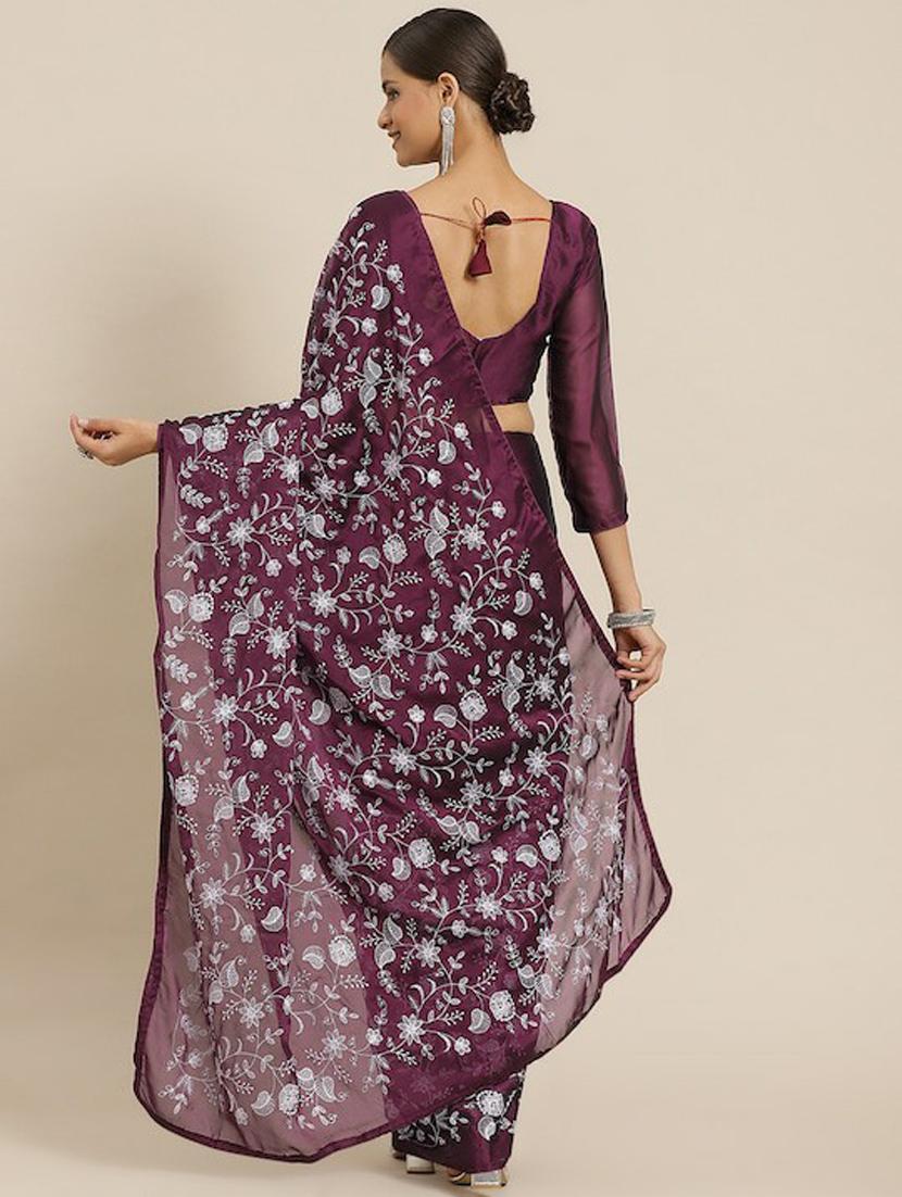 purple self design saree with blouse - 19473312 -  Standard Image - 1
