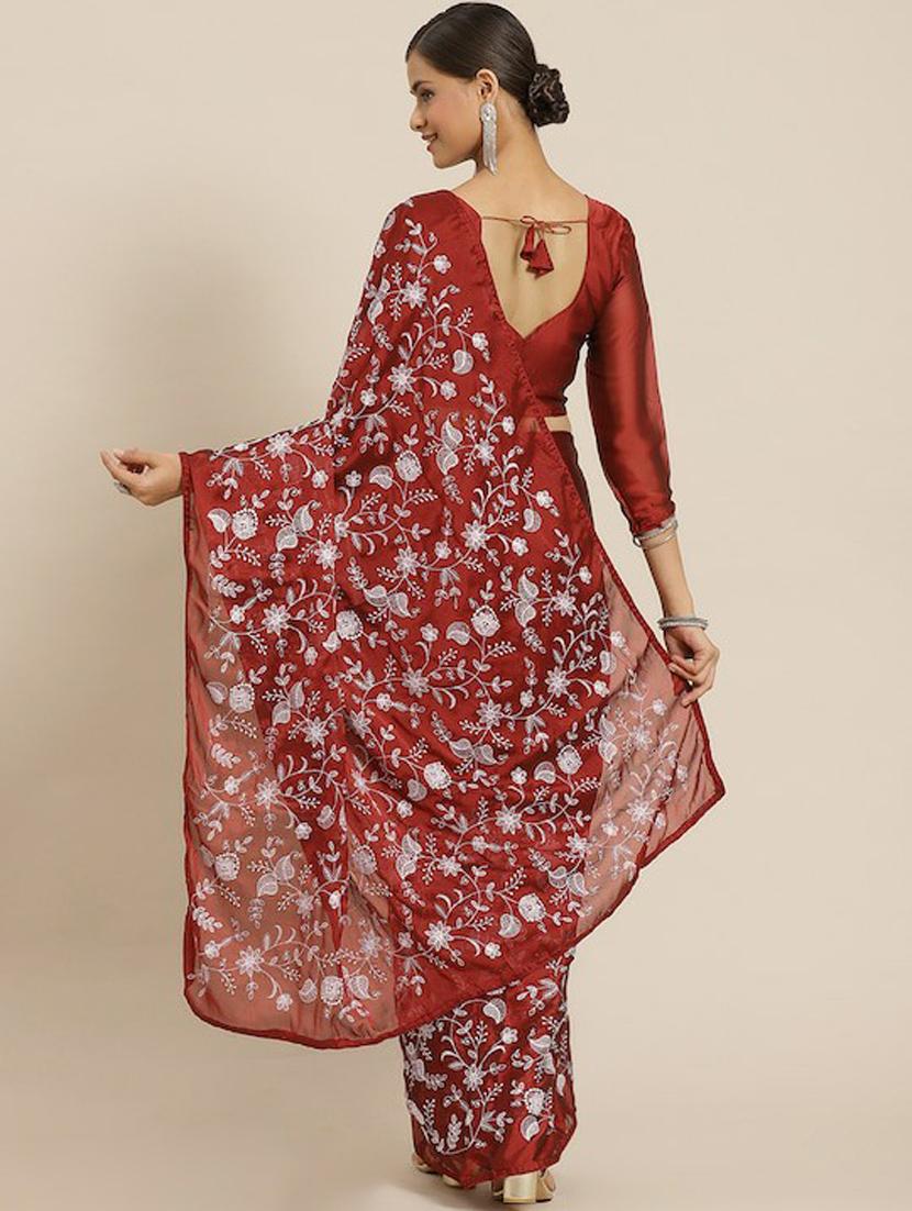 red self design saree with blouse - 19473313 -  Standard Image - 1