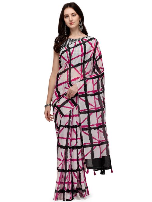 women's printed white colored saree with blouse - 19473318 - Standard Image - 0