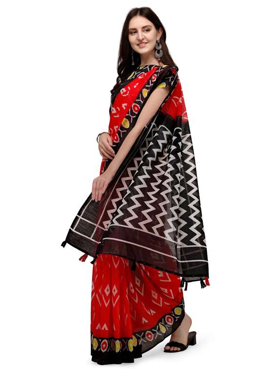 women's printed maroon colored saree with blouse - 19473321 -  Standard Image - 1