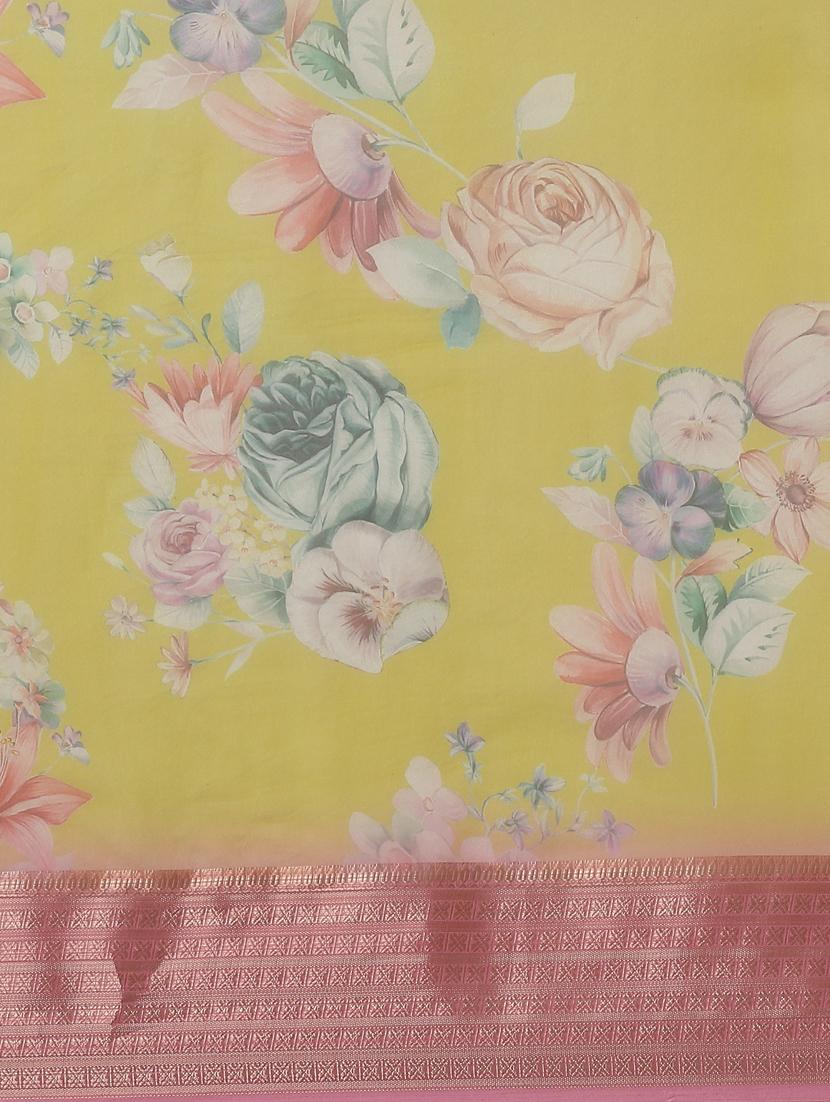 yellow printed saree with blouse - 19473324 - Standard Image - 4