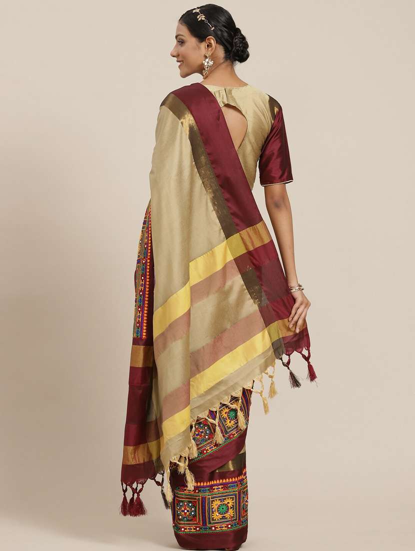 women's self design beige colored saree with blouse - 19473342 - Standard Image - 1