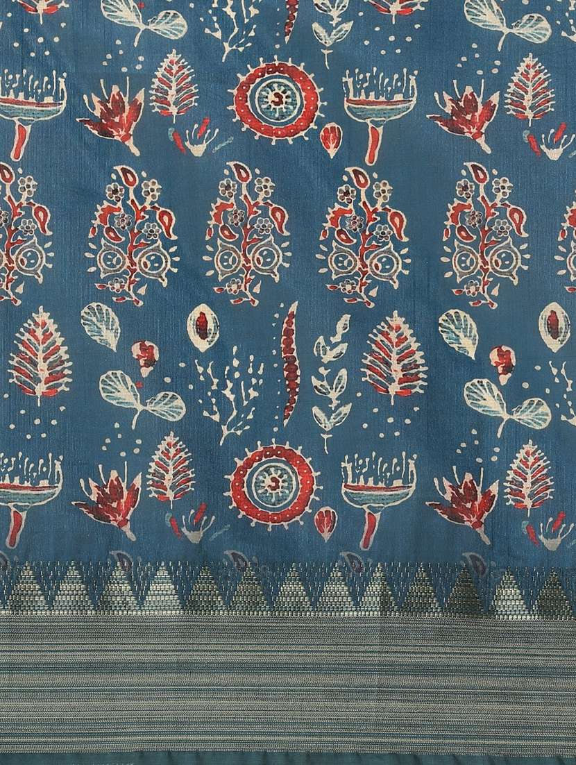 blue cotton printed saree with blouse - 19473349 - Standard Image - 4