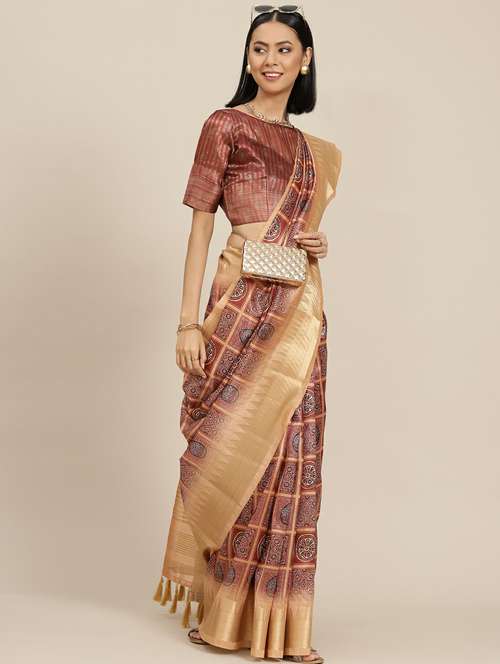 women's ajrakh maroon colored saree with blouse - 19473352 - Standard Image - 0