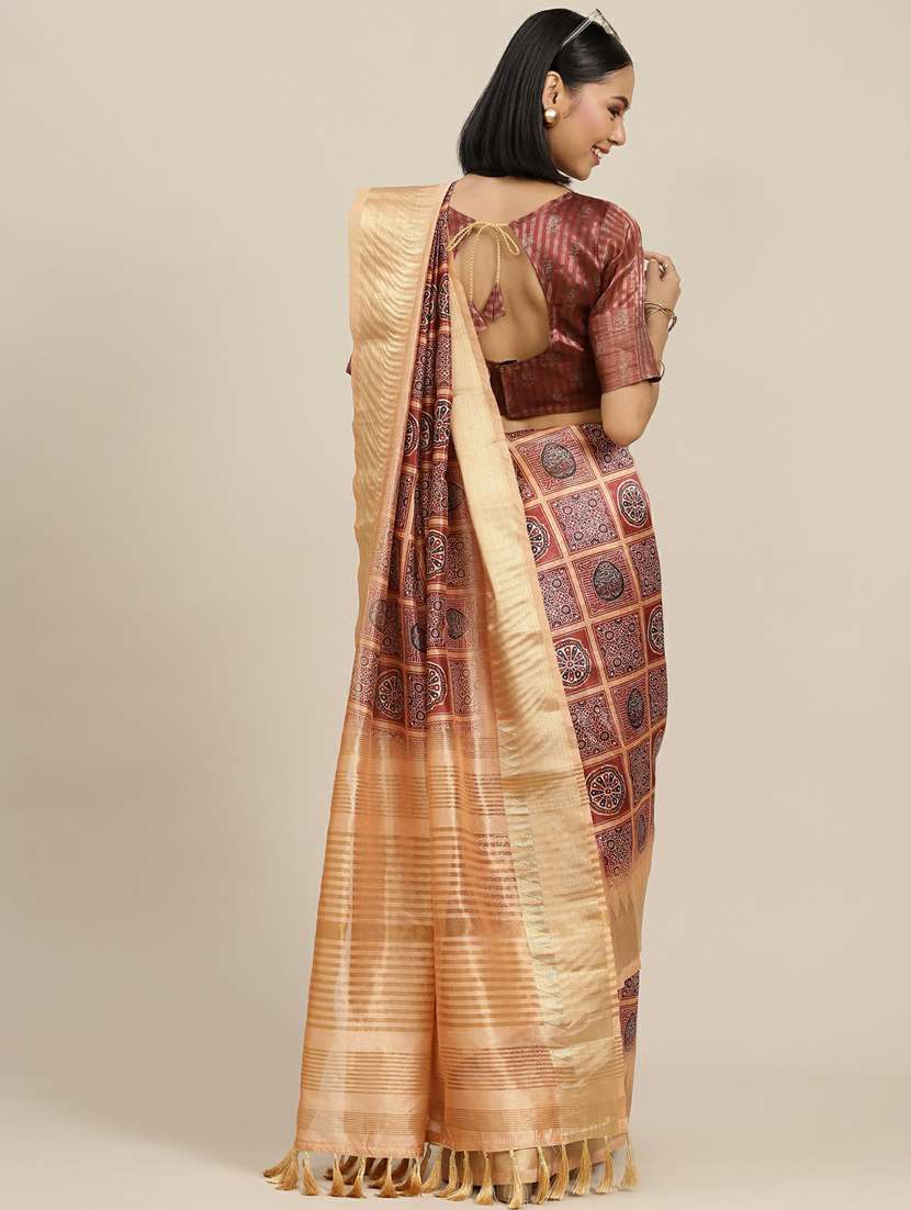 women's ajrakh maroon colored saree with blouse - 19473352 - Standard Image - 1