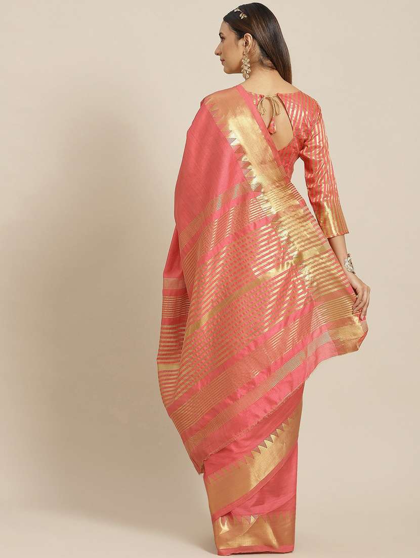 women's bordered pink colored saree with blouse - 19473459 -  Standard Image - 1