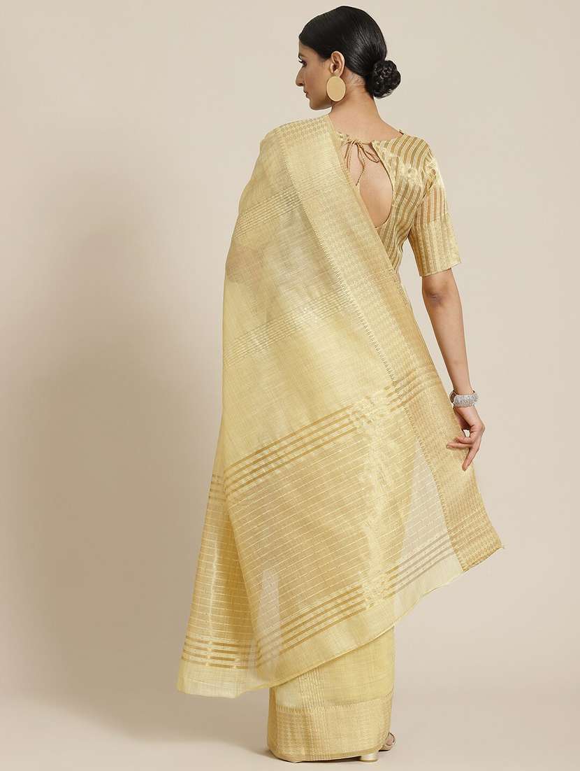 yellow cotton silk linen blend sequins work saree with blouse - 19473464 -  Standard Image - 1
