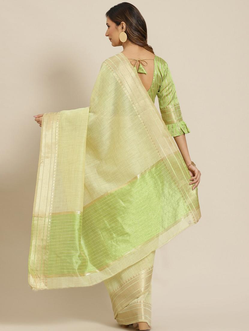 green cotton silk linen blend sequins work saree with blouse - 19473469 - Standard Image - 1