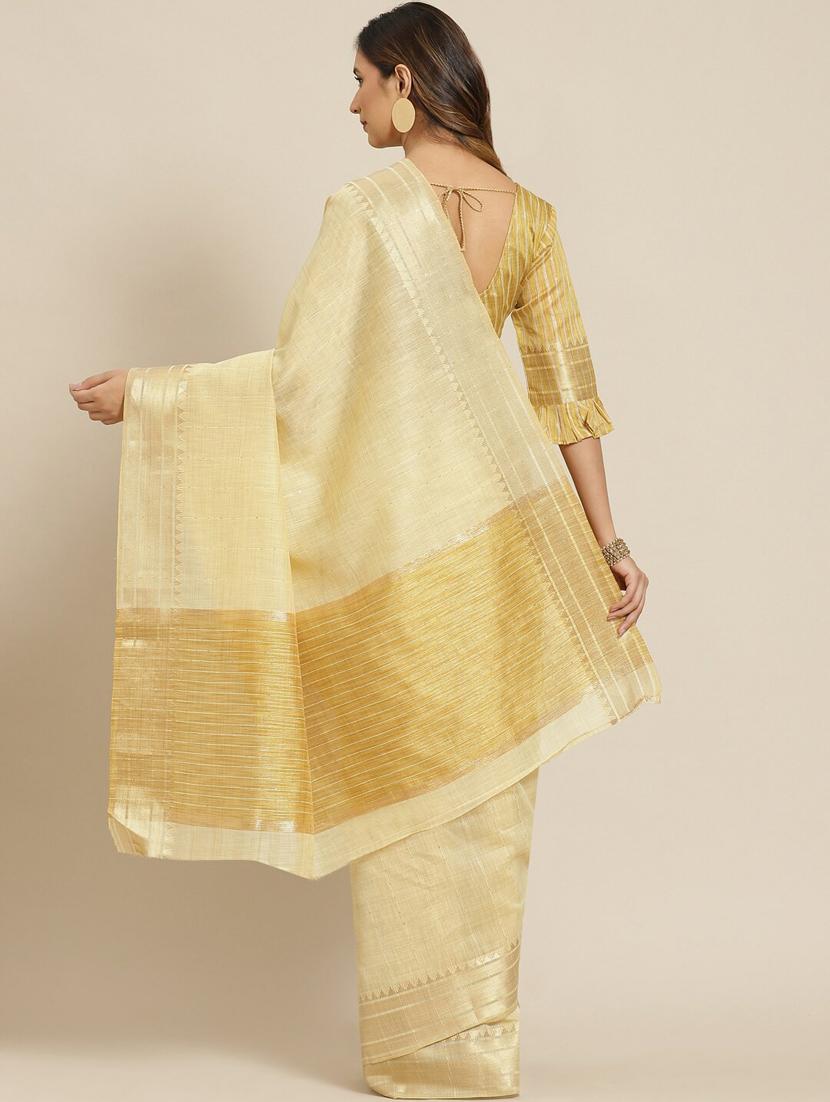 yellow cotton linen blend sequins work saree with blouse - 19473472 - Standard Image - 1