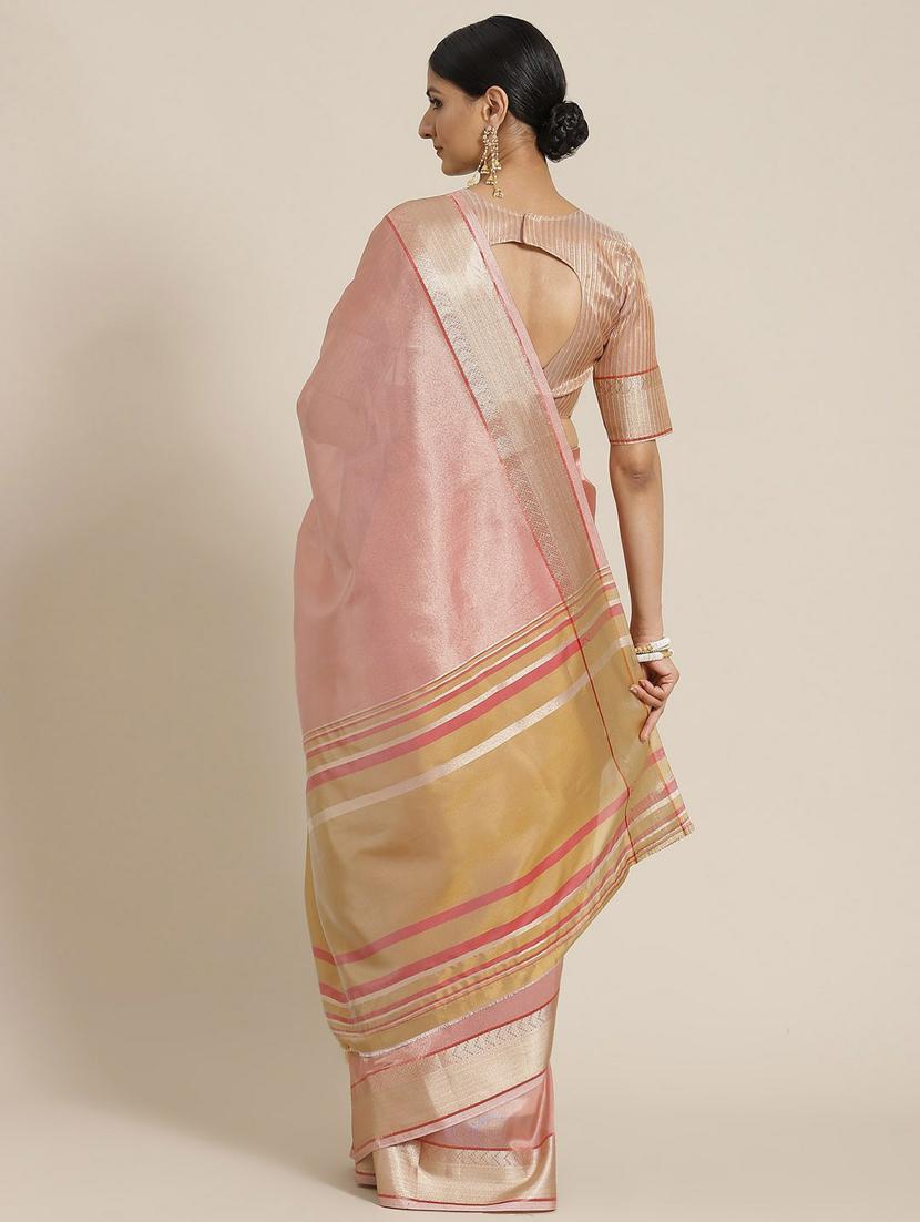 pink golden border saree with blouse - 19473475 - Standard Image - 1