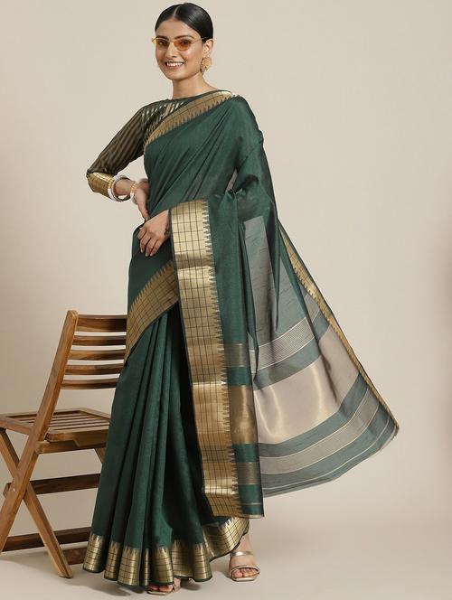 women's bordered green colored saree with blouse - 19473482 -  Standard Image - 0
