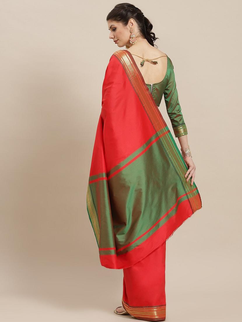women's bordered red colored saree with blouse - 19473487 -  Standard Image - 1