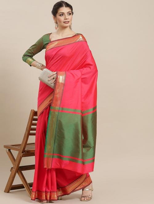 women's bordered pink colored saree with blouse - 19473489 -  Standard Image - 0