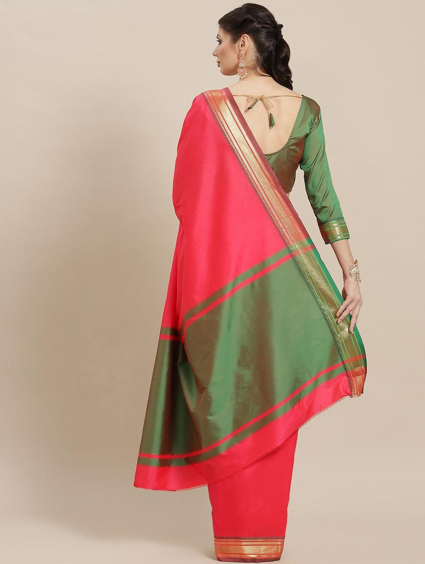 women's bordered pink colored saree with blouse - 19473489 -  Standard Image - 1