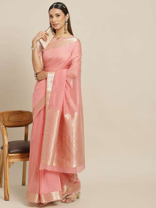 women's bordered pink colored saree with blouse - 19473491 - Standard Image - 0