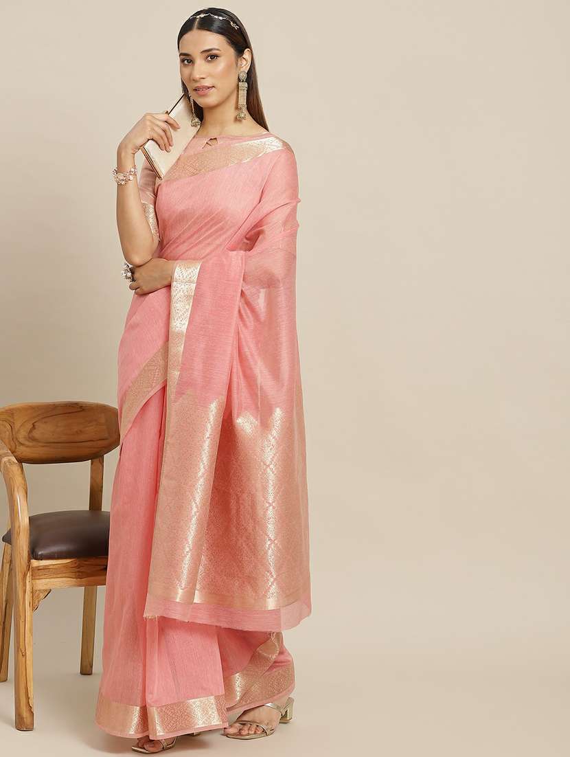 women's bordered pink colored saree with blouse - 19473491 - Zoom Image - 0