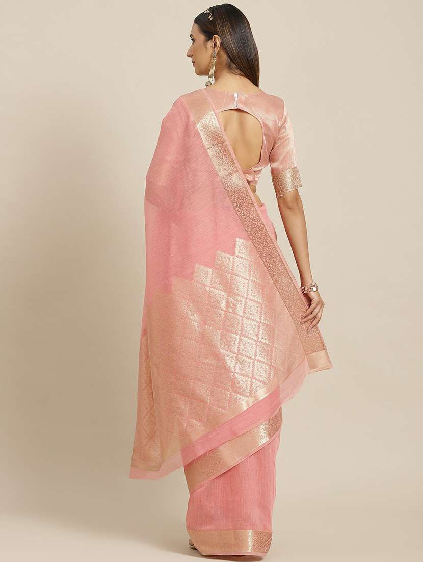 women's bordered pink colored saree with blouse - 19473491 - Standard Image - 1