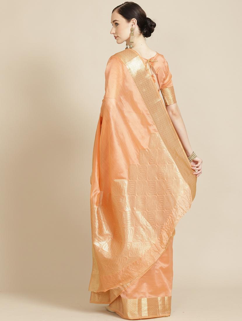 orange organza zari saree with blouse - 19473495 -  Standard Image - 1