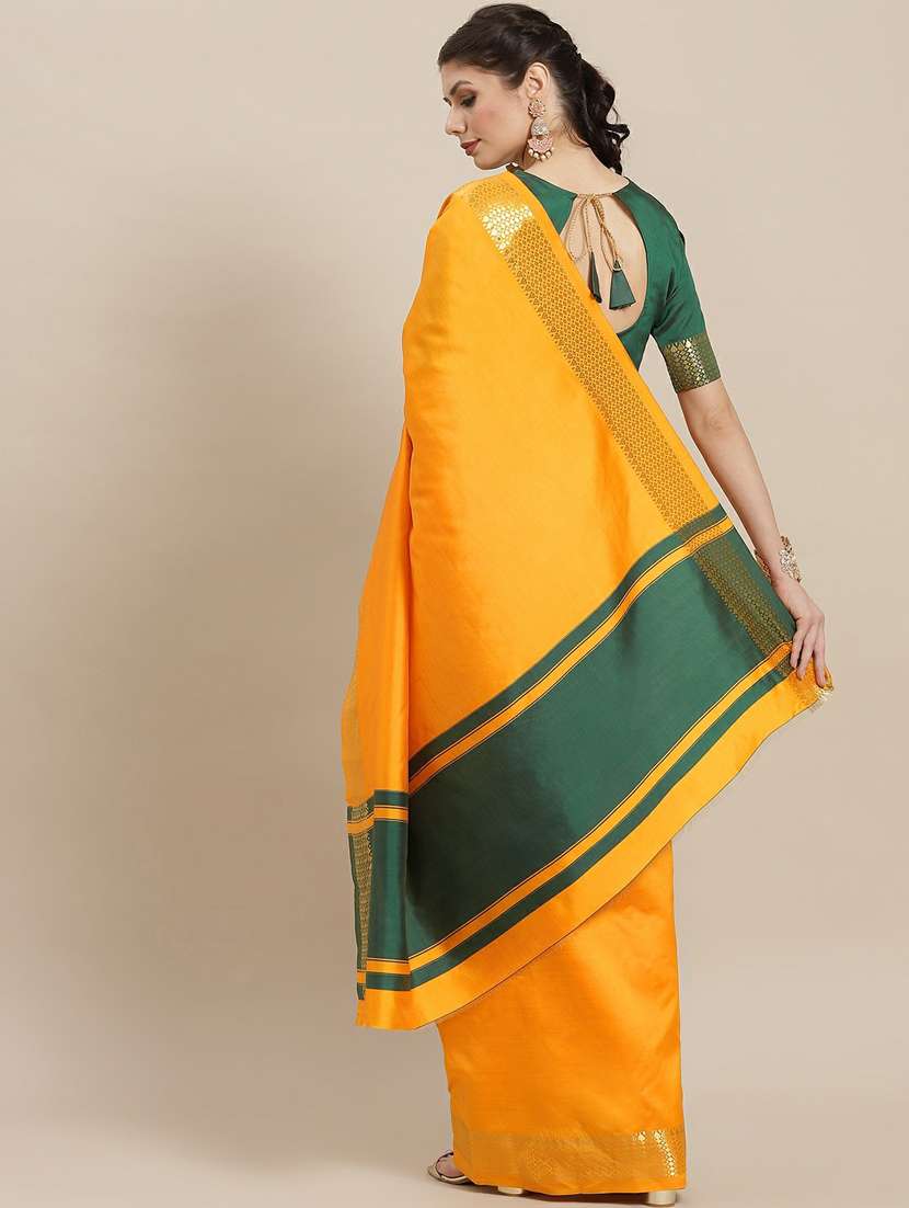 women's self design orange colored saree with blouse - 19473500 -  Standard Image - 1