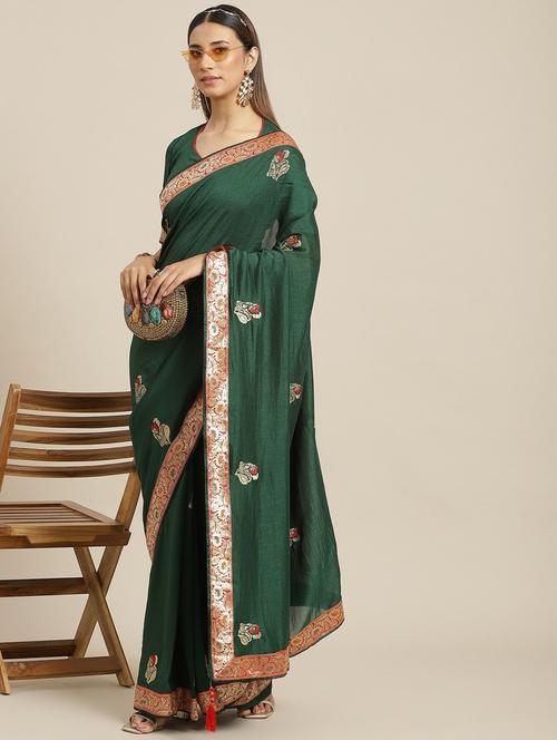 women's bordered green colored saree with blouse - 19473511 -  Standard Image - 0