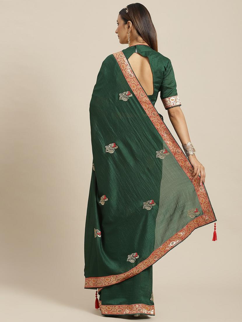 women's bordered green colored saree with blouse - 19473511 -  Standard Image - 1