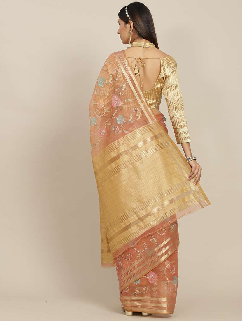 women's self design peach colored saree with blouse - 19473548 -  Standard Image - 1