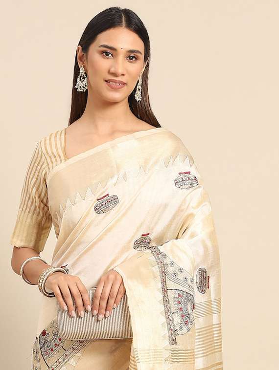 women's self design beige colored saree - 19473568 -  Standard Image - 1